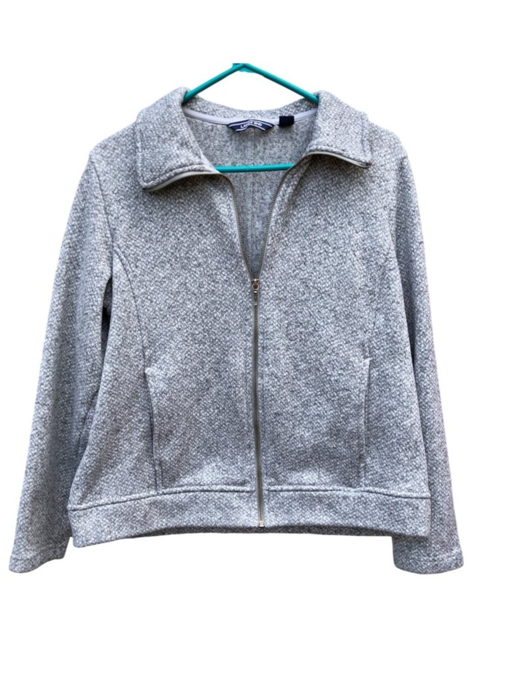 Lands End Jacket Womens Medium Full-Zip Heather Gray Pockets Sweater